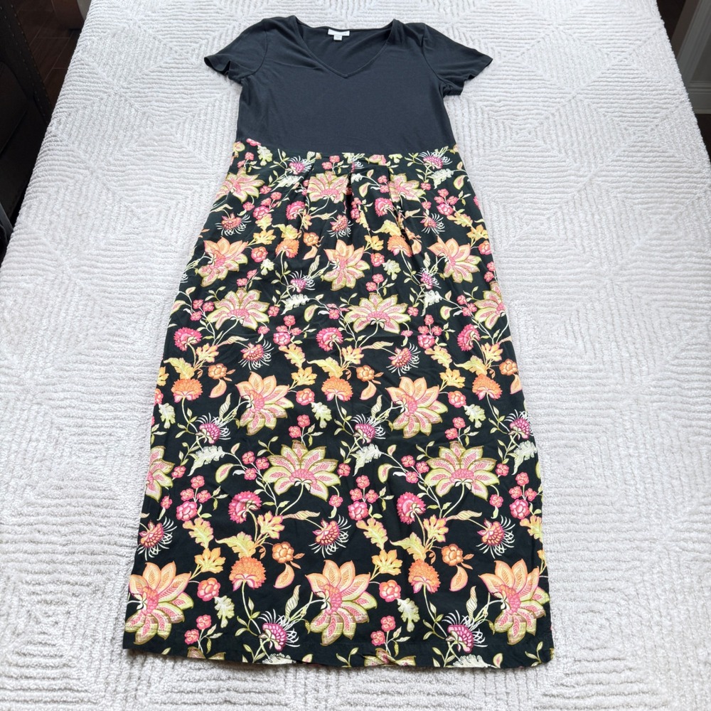 J Jill Maxi Dress Womens XS Black Pockets Tropical Botanical Resort WDR127221